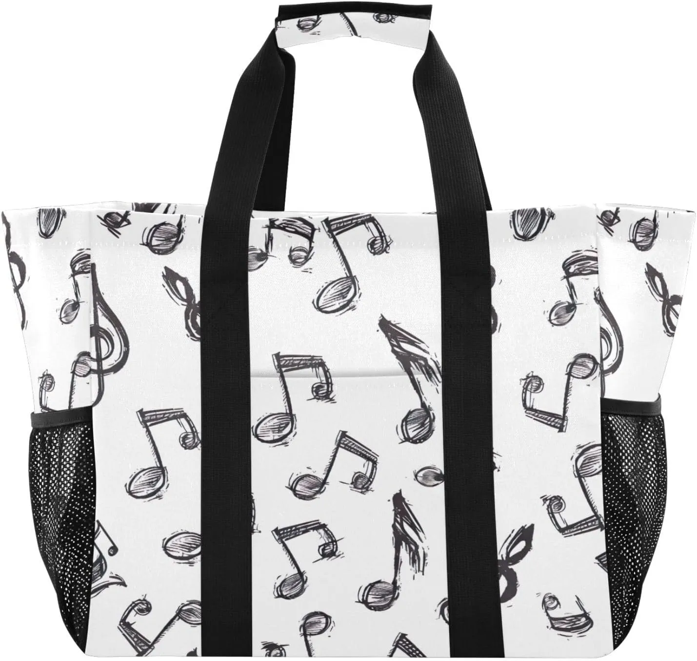 Music Notation Waterproof Tote Bag,Multi-Purpose Kitchen Reusable Grocery Bags, Travel, Beach & Laundry Organizer 15.4 X 9.8 X 12.8 inch