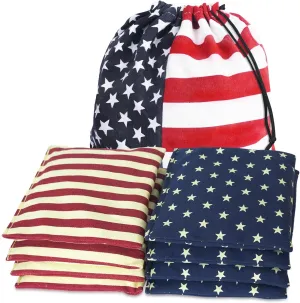 Nattork Cornhole Bags Set of 8 - Premium Corn Hole Bean Bags for Tossing - All Weather Resistant 8 Duck Cloth Double Stiched Corn Hole Bags and Tote Bags - Regulation Size (Vintage Star & Stripes)
