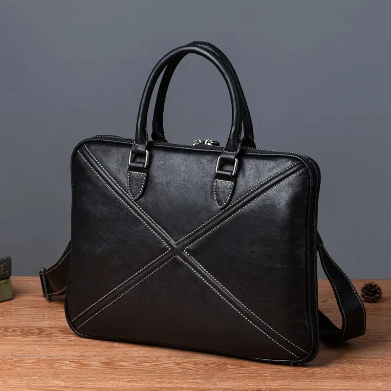 Natural Leather Briefcase Bag for Men Laptop Husband Handbag Designer Folder for A4 Documents Office Work Storage Attache Case