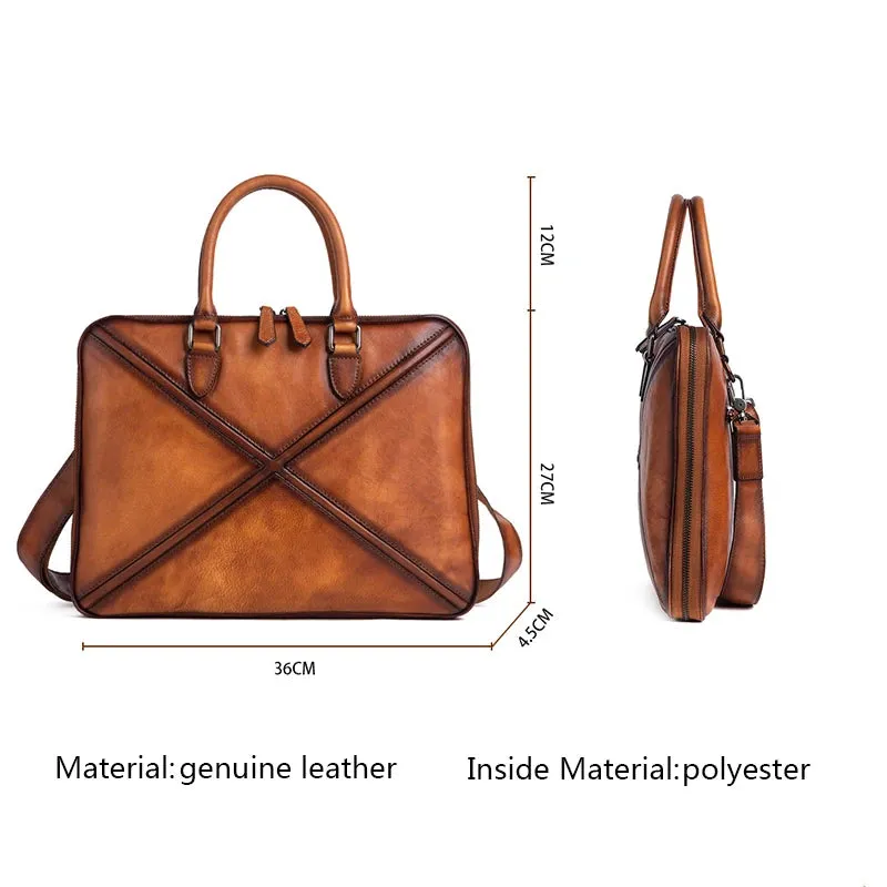 Natural Leather Briefcase Bag for Men Laptop Husband Handbag Designer Folder for A4 Documents Office Work Storage Attache Case