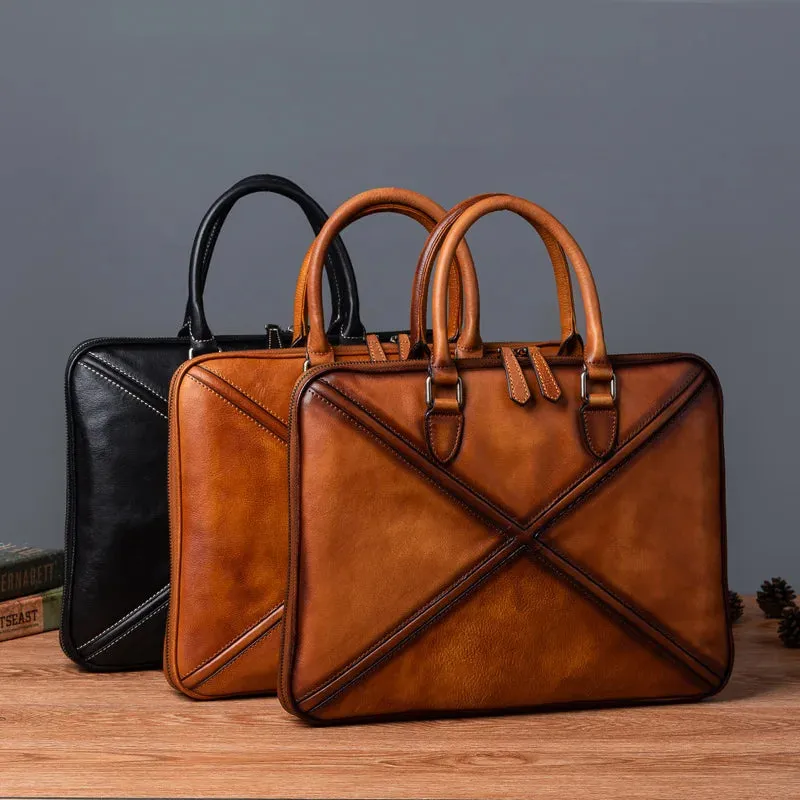 Natural Leather Briefcase Bag for Men Laptop Husband Handbag Designer Folder for A4 Documents Office Work Storage Attache Case
