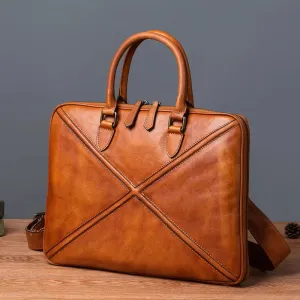 Natural Leather Briefcase Bag for Men Laptop Husband Handbag Designer Folder for A4 Documents Office Work Storage Attache Case