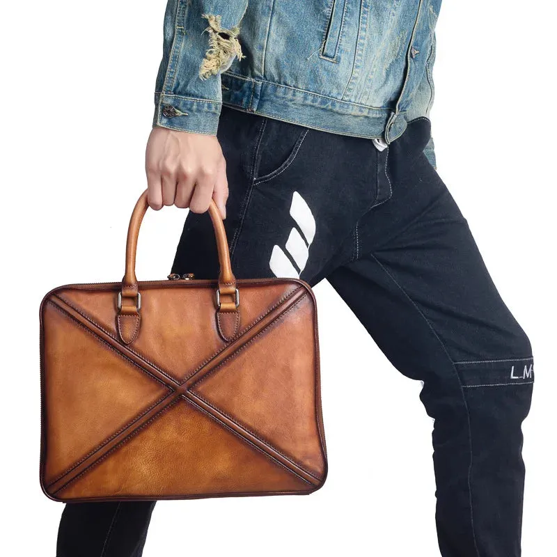Natural Leather Briefcase Bag for Men Laptop Husband Handbag Designer Folder for A4 Documents Office Work Storage Attache Case