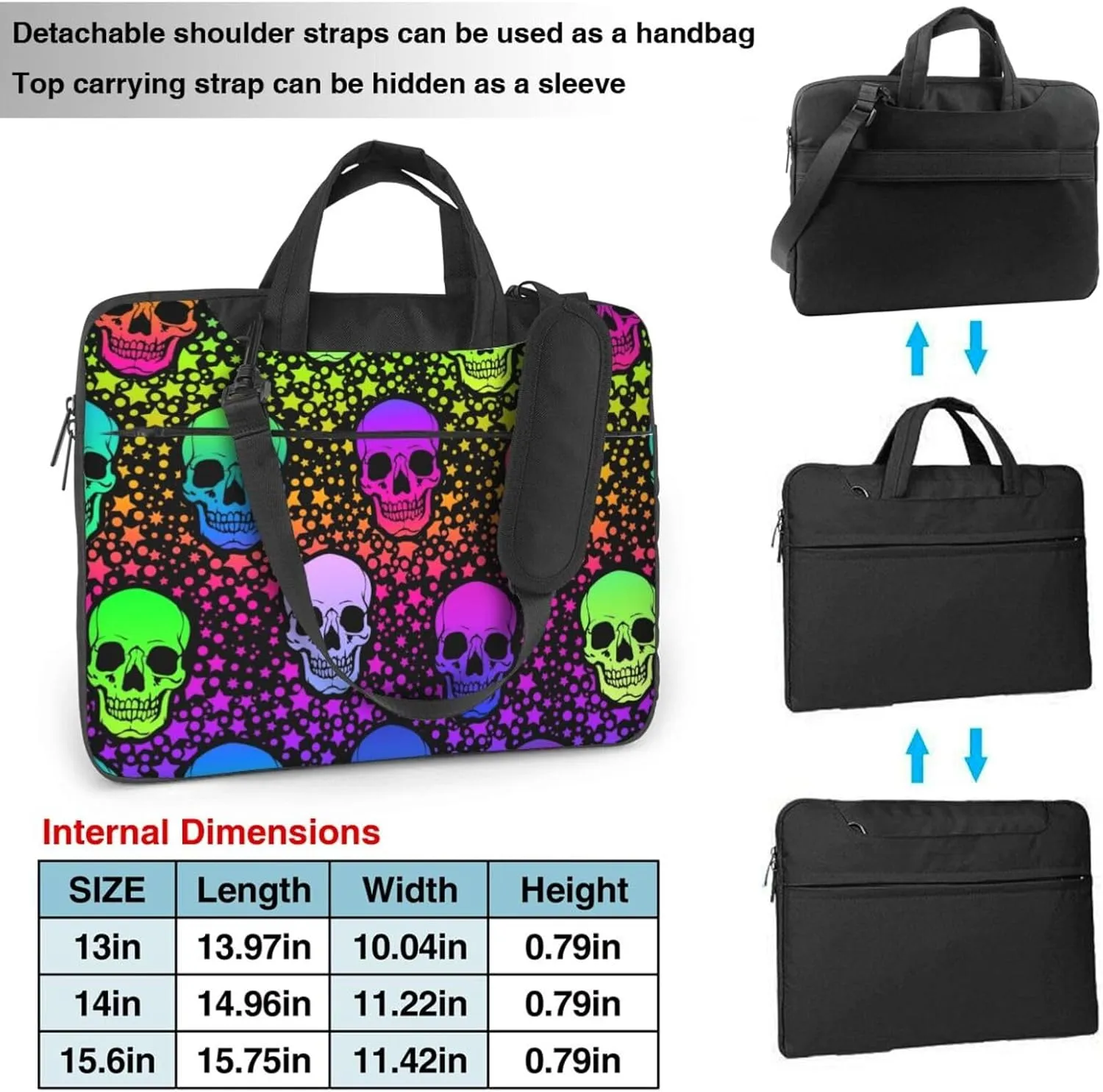 Neon Skull Glowing Eyes Laptop Bag Classic Slim Briefcase Messenger Bag, Spacious, Ergonomic