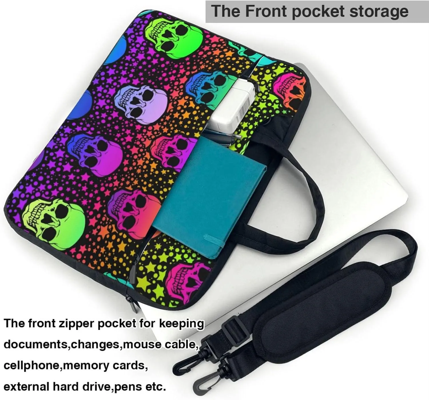 Neon Skull Glowing Eyes Laptop Bag Classic Slim Briefcase Messenger Bag, Spacious, Ergonomic