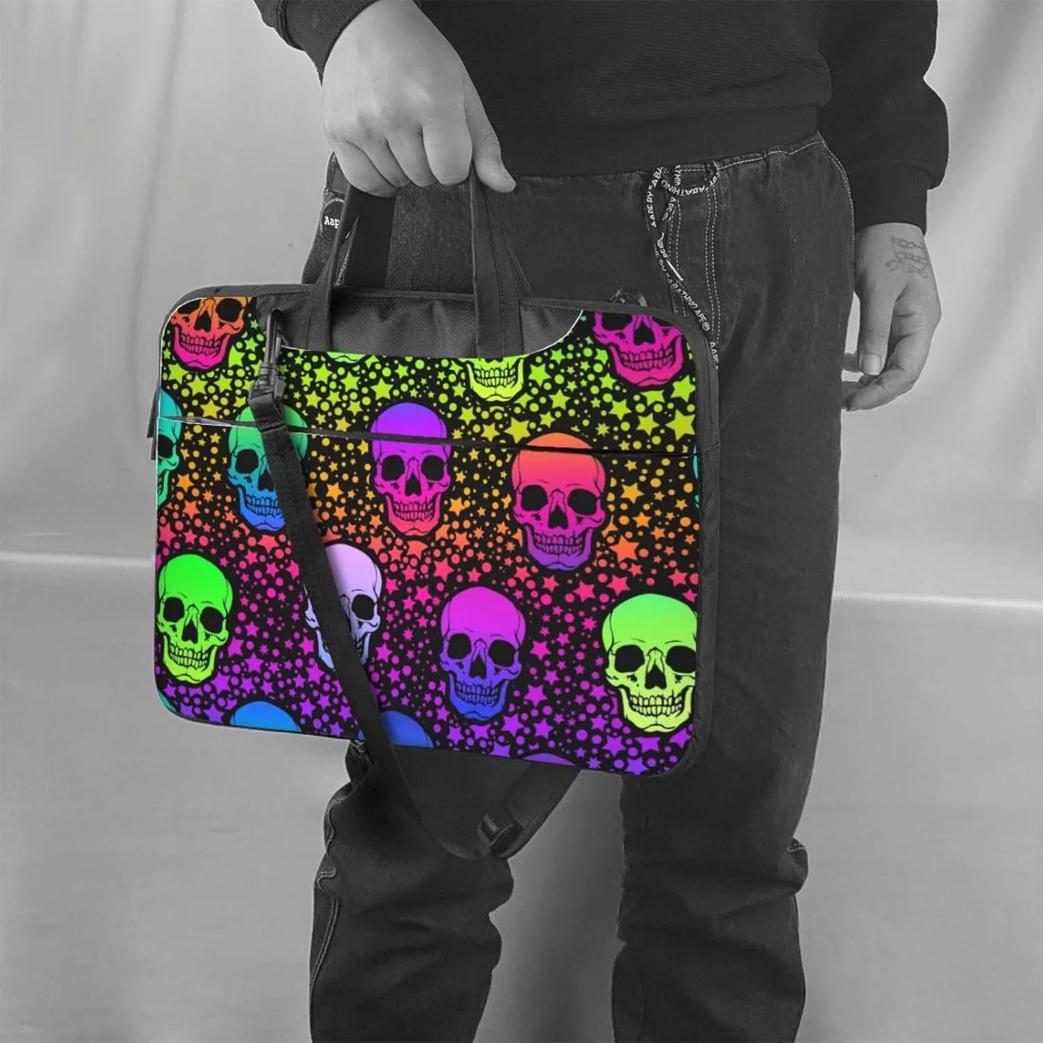 Neon Skull Glowing Eyes Laptop Bag Classic Slim Briefcase Messenger Bag, Spacious, Ergonomic