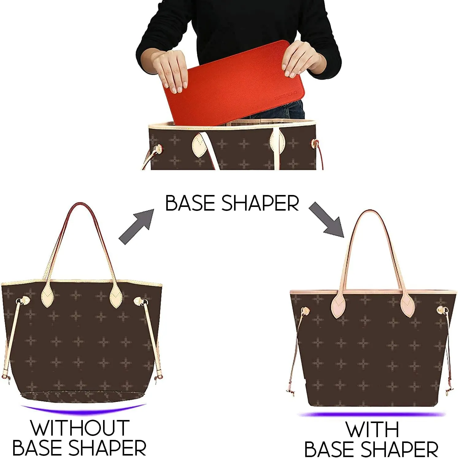 Neverfull GM Base Shaper, Bag Shaper for LV Never full Bags and other LV Totes, Vegan Leather (Brown, GM)