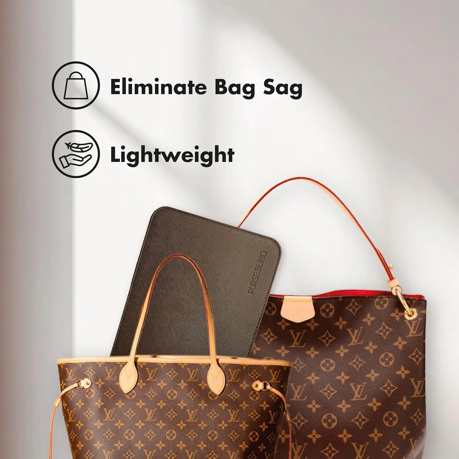 Neverfull GM Base Shaper, Bag Shaper for LV Never full Bags and other LV Totes, Vegan Leather (Brown, GM)