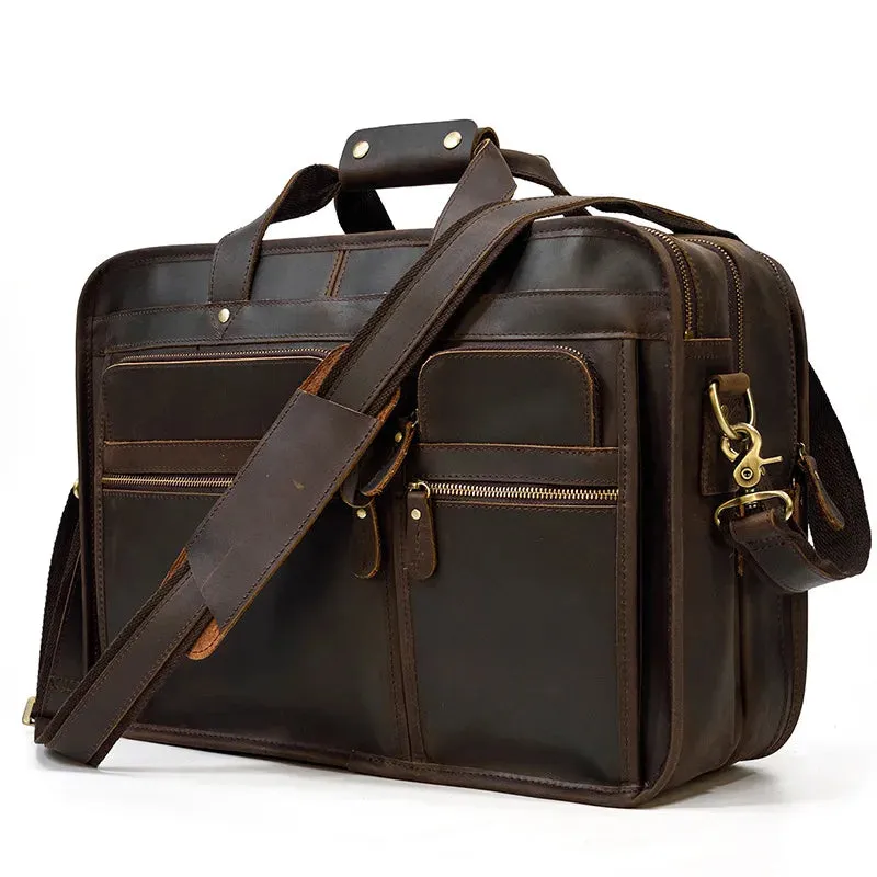 Newsbirds Real Leather Briefcase Office Working Bag Laptop Bags Genuine Leather 17Inch Brief Case Bags Notebook Travel Handbags