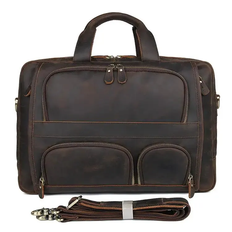 Newsbirds Real Leather Briefcase Office Working Bag Laptop Bags Genuine Leather 17Inch Brief Case Bags Notebook Travel Handbags