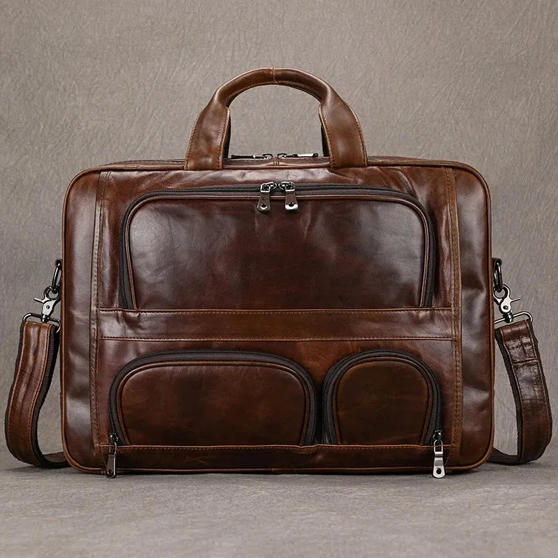 Newsbirds Real Leather Briefcase Office Working Bag Laptop Bags Genuine Leather 17Inch Brief Case Bags Notebook Travel Handbags