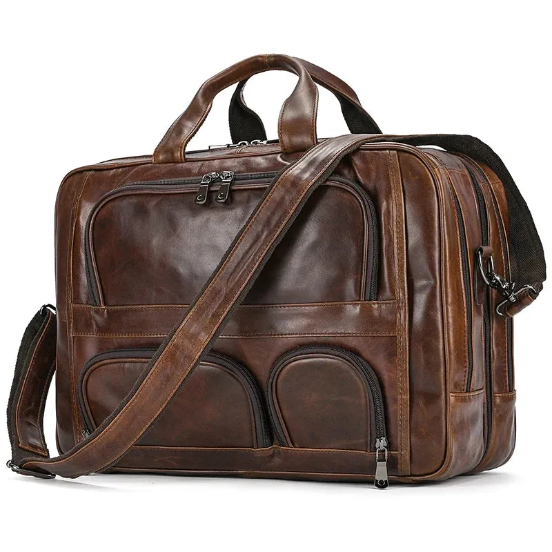 Newsbirds Real Leather Briefcase Office Working Bag Laptop Bags Genuine Leather 17Inch Brief Case Bags Notebook Travel Handbags