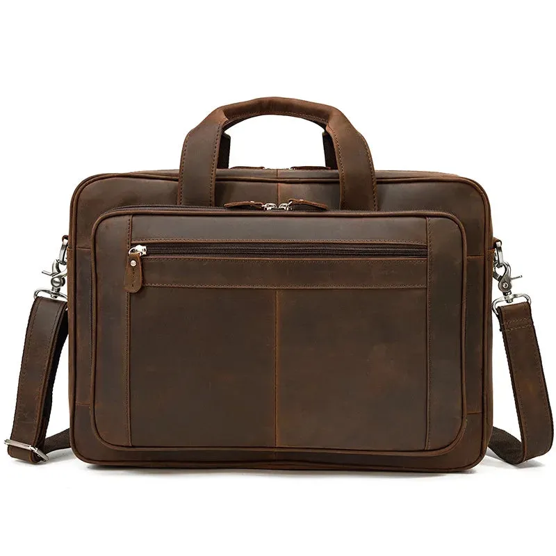 Newsbirds Real Leather Briefcase Office Working Bag Laptop Bags Genuine Leather 17Inch Brief Case Bags Notebook Travel Handbags