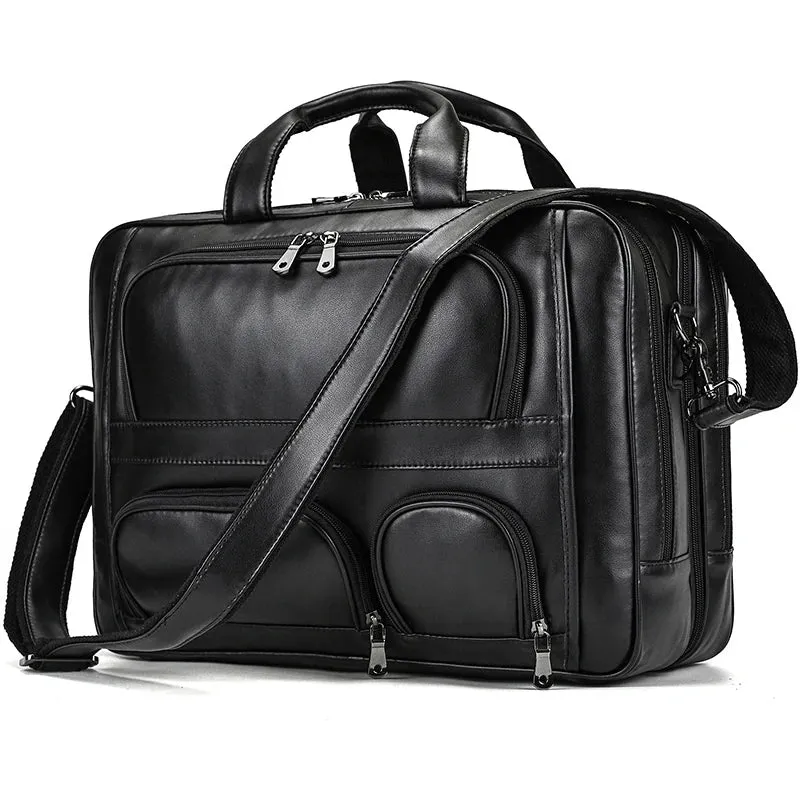 Newsbirds Real Leather Briefcase Office Working Bag Laptop Bags Genuine Leather 17Inch Brief Case Bags Notebook Travel Handbags