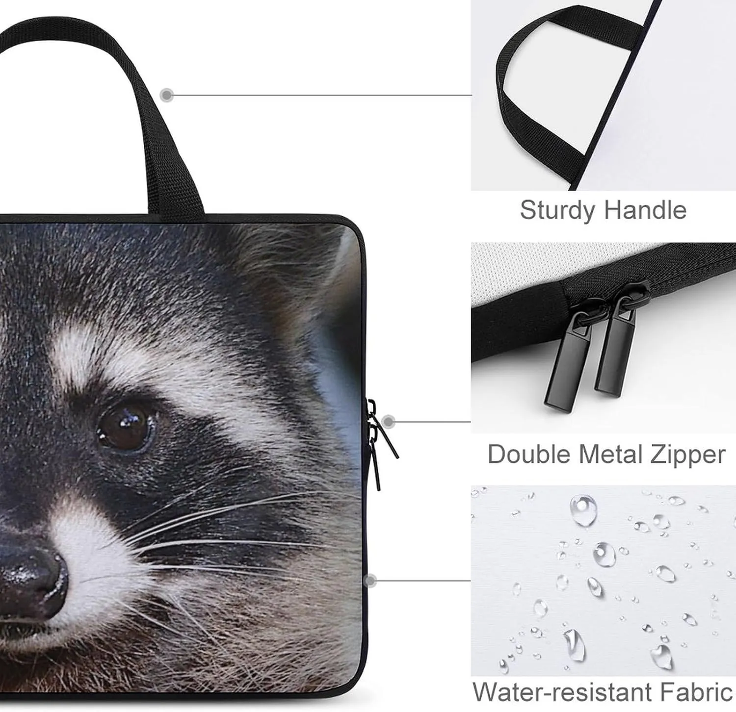 Northern Raccoon's Face Laptop Sleeve Bag Computer Protective Carrying Case Cover with Handle for Travel Work 15inch