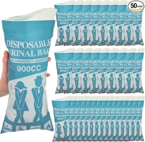 Nuogo 50 Pcs Disposable Urinal Bag Portable Camping Pee Bags Unisex Female Urinal Vomit Bags for Travel, Camping, Hiking for Women Men Kids Patient