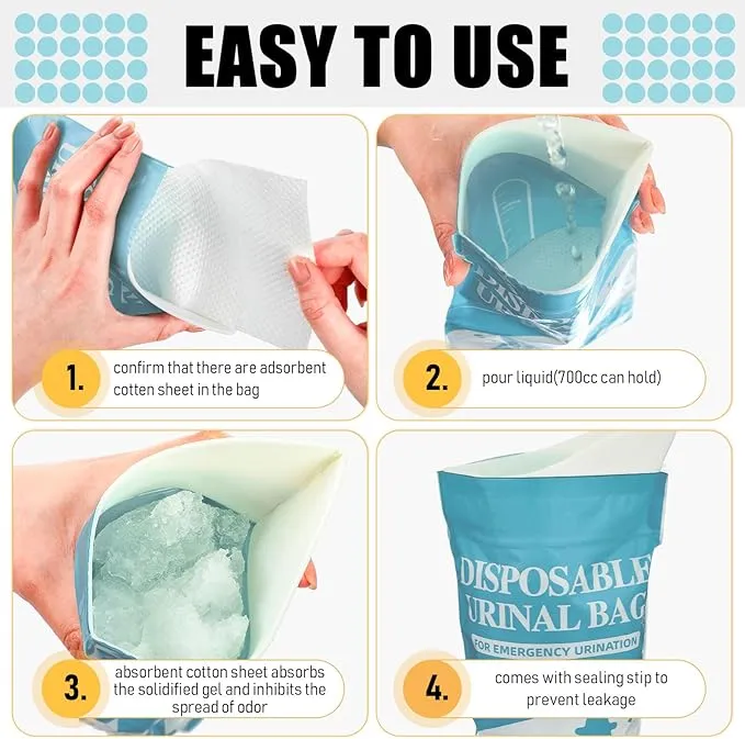 Nuogo 50 Pcs Disposable Urinal Bag Portable Camping Pee Bags Unisex Female Urinal Vomit Bags for Travel, Camping, Hiking for Women Men Kids Patient