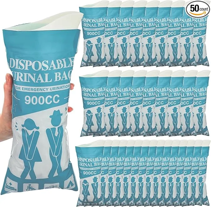 Nuogo 50 Pcs Disposable Urinal Bag Portable Camping Pee Bags Unisex Female Urinal Vomit Bags for Travel, Camping, Hiking for Women Men Kids Patient