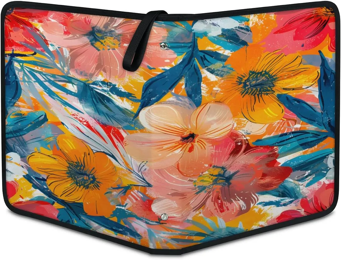 Oil Painting Flowers 3 Ring Trading Zipper Binder Strap, Trading Card Binder 4 Pocket, 400 Pockets Card Holder with 50 Removable Sleeves for Game Cards