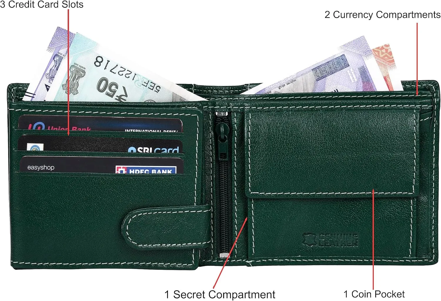 Oliver Leather Wallet for Men, Aniline Green, Contemporary
