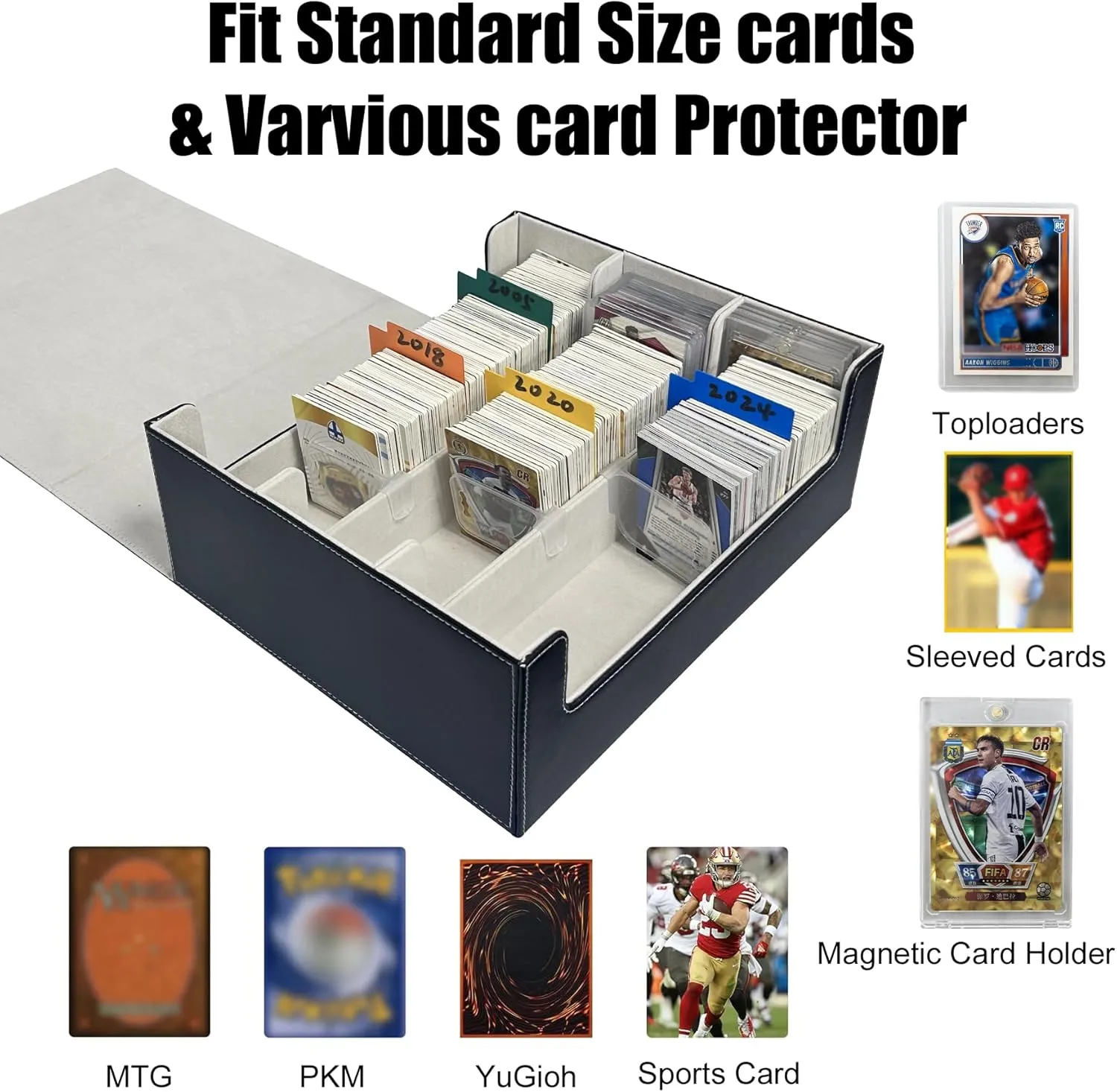 One Piece TCG Trading Card Box - 2400  Card Storage Box with 4 Supporters & 10 Colorful Dividers for One Piece Cards,Waterproof Leather Anime Deck Case Fit Toploaders Magnetic Holder