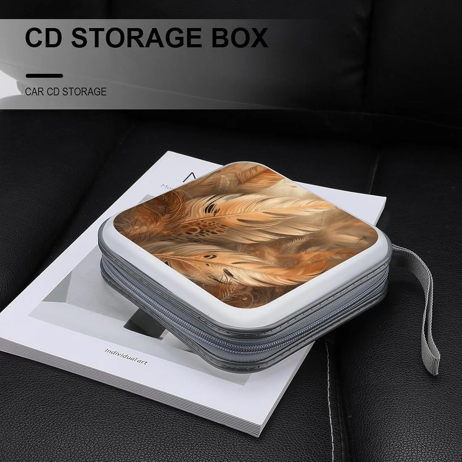Orange Feather Shape Portable CD Case Holder,DVD Wallet Holder 40 Capacity CD Cases Storage DVD Book Binder for Car Home Travel