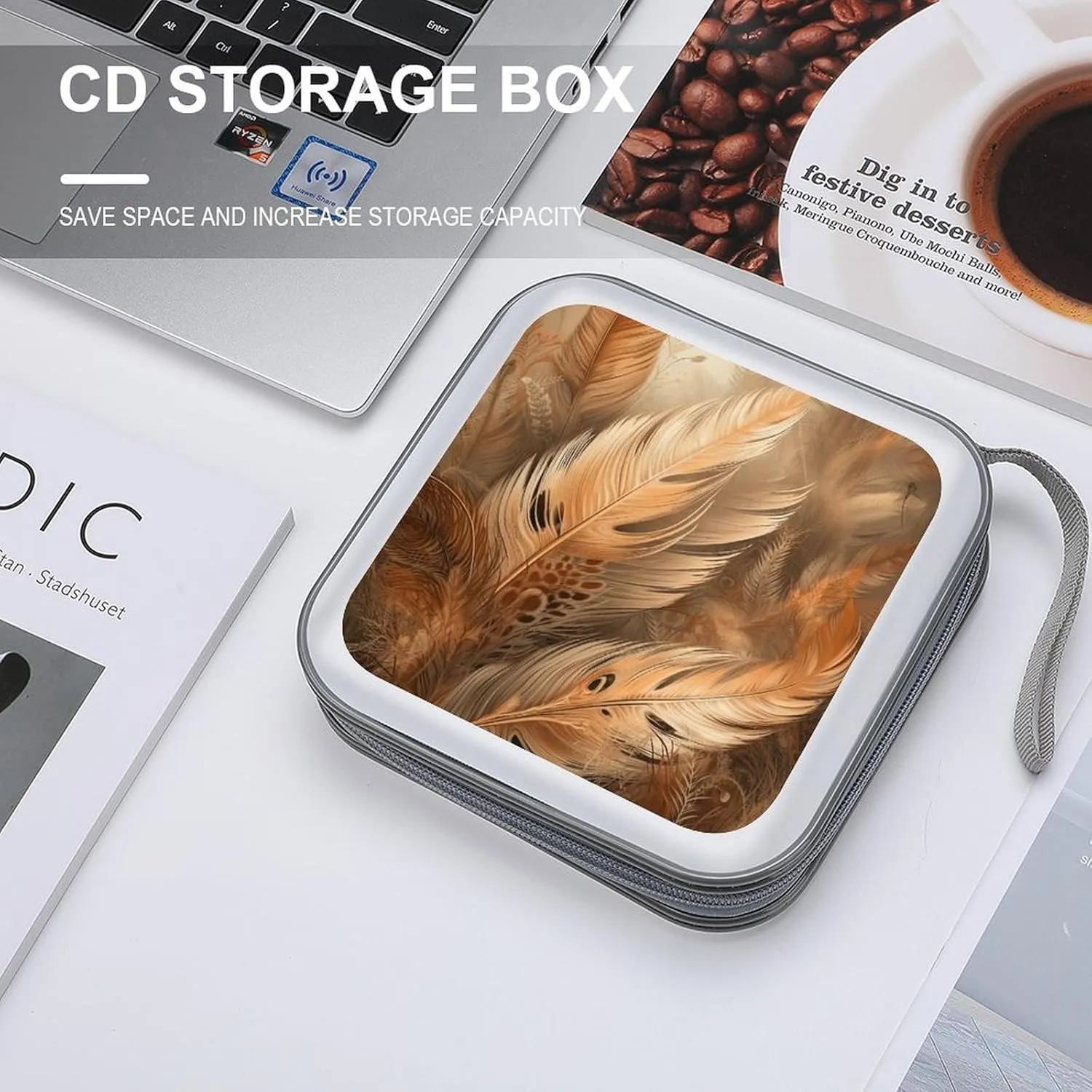 Orange Feather Shape Portable CD Case Holder,DVD Wallet Holder 40 Capacity CD Cases Storage DVD Book Binder for Car Home Travel