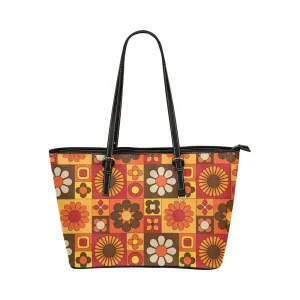 Orange Mod Daisy | Leather Tote Bag
