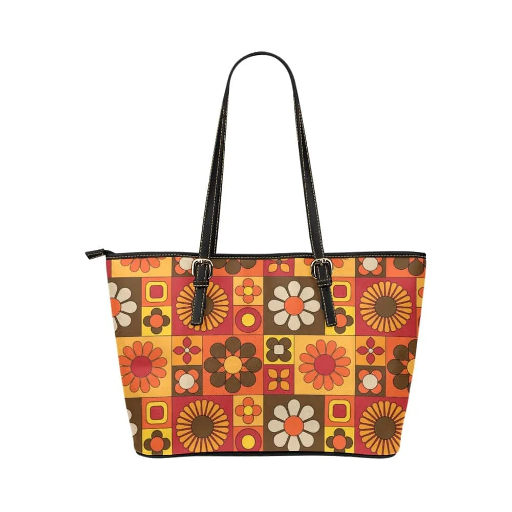 Orange Mod Daisy | Leather Tote Bag