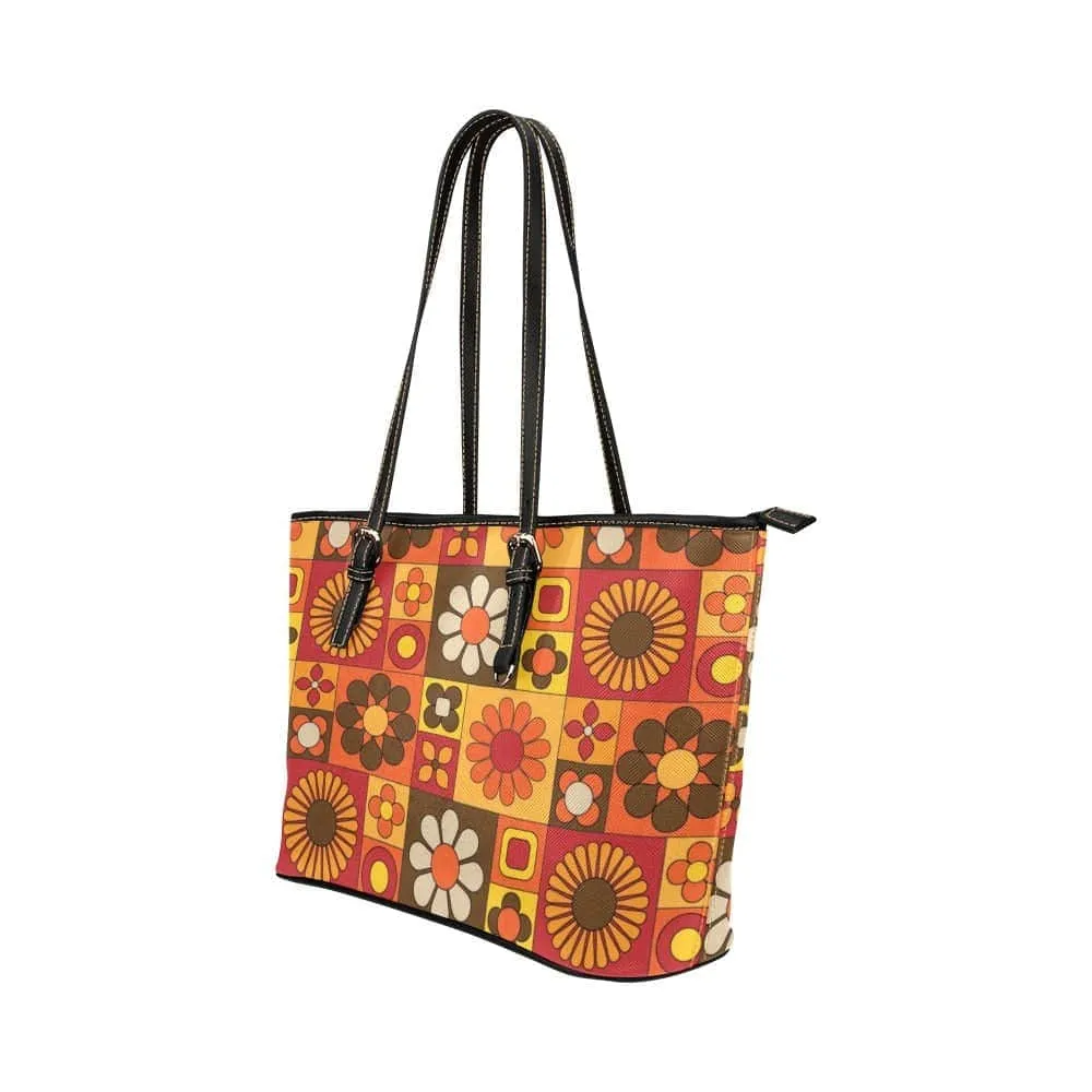 Orange Mod Daisy | Leather Tote Bag