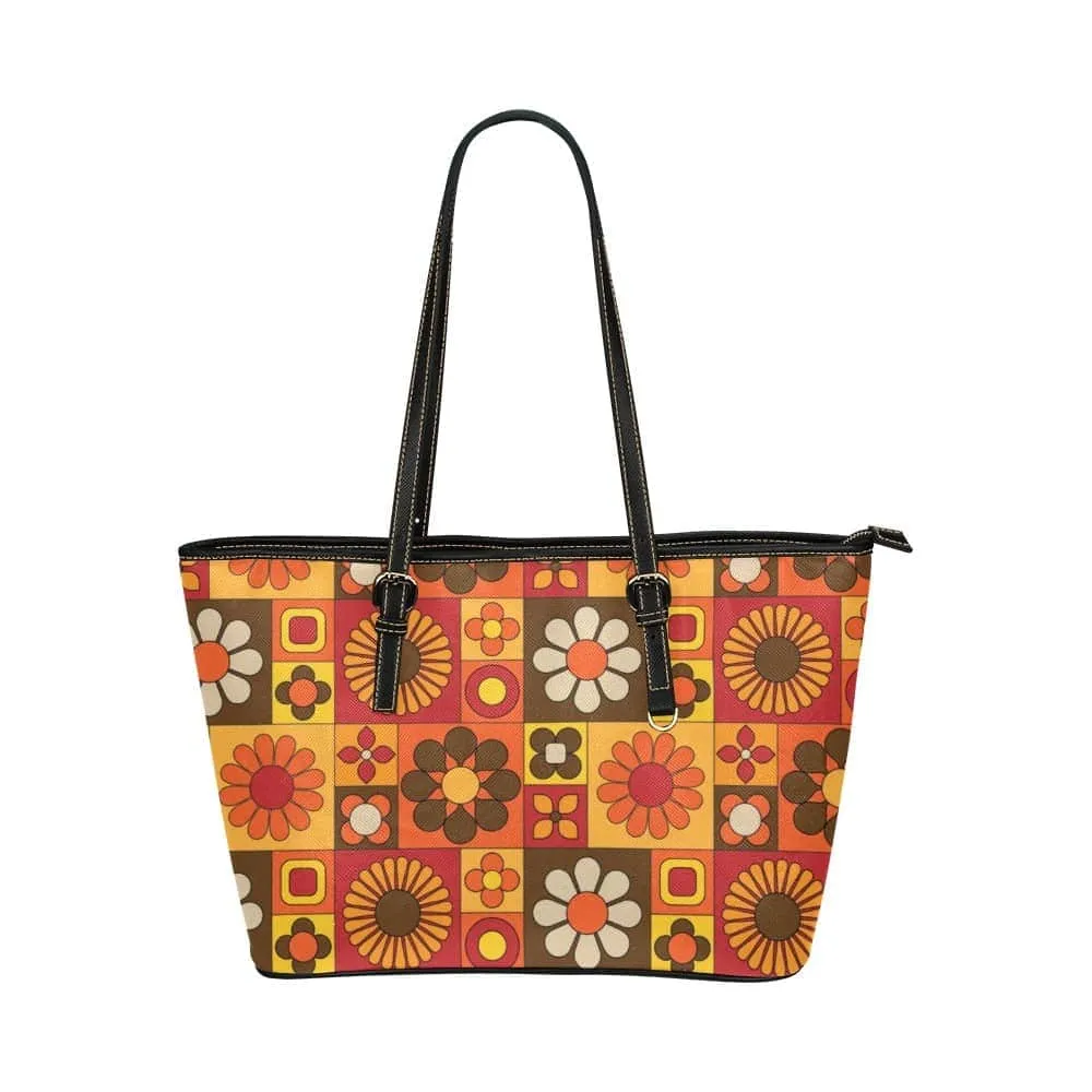 Orange Mod Daisy | Leather Tote Bag