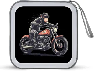 Orangutan Ape Riding Motorcycles 40 Capacity CD Case Holders Wallet Bag Plastic DVD Cases Storage Binder for Car Home Office Travel