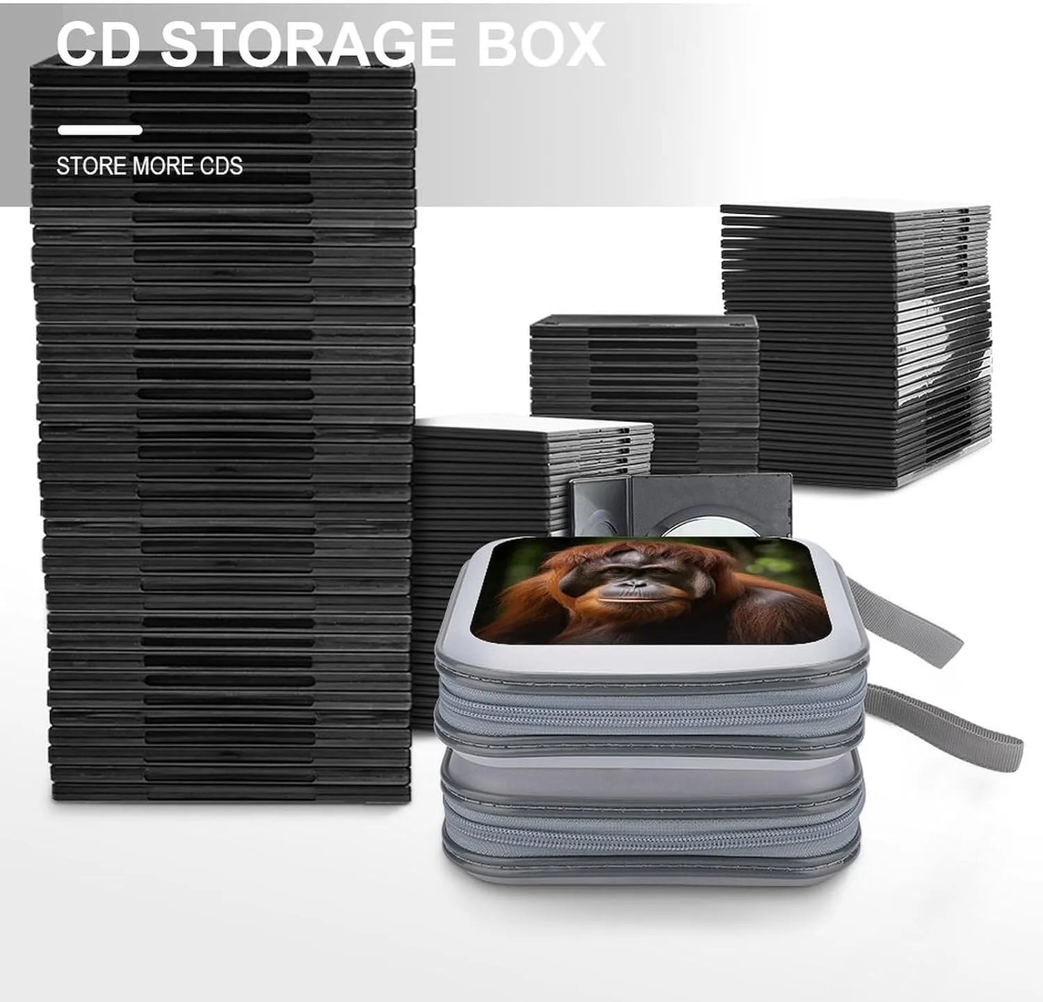 Orangutan Taking Photo Portable CD Case Holder,DVD Wallet Holder 40 Capacity CD Cases Storage DVD Book Binder for Car Home Travel