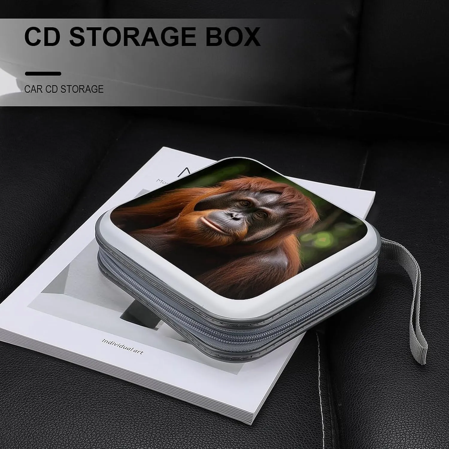 Orangutan Taking Photo Portable CD Case Holder,DVD Wallet Holder 40 Capacity CD Cases Storage DVD Book Binder for Car Home Travel