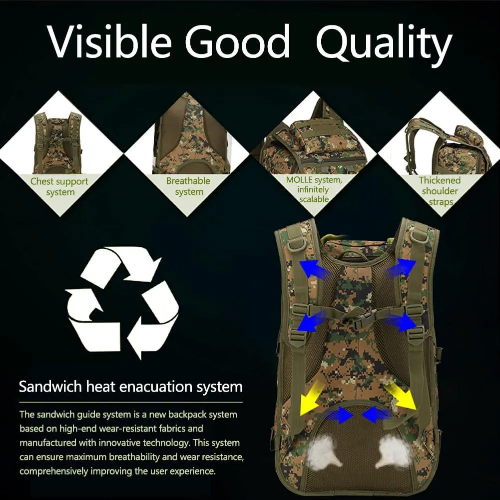 Outdoor Tactical Backpack Military Molle Bag Hiking Daypacks for Camping Trekking Hunting Traveling Motorcycle (ACU Color)