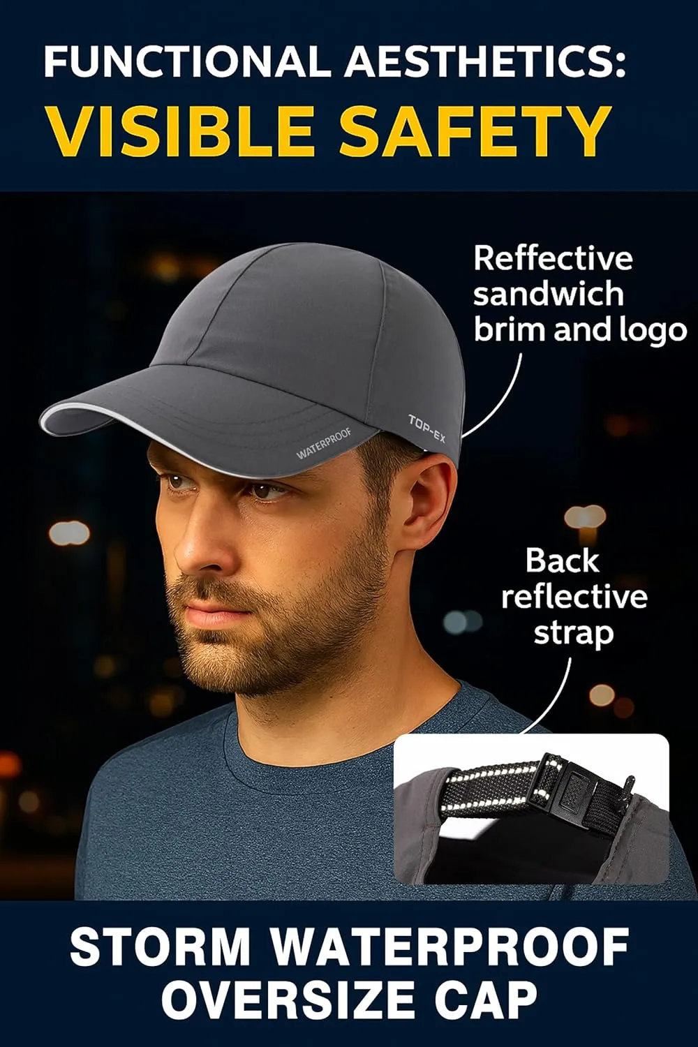 Oversized XL XXL Waterproof All Weather Performance Running Cap Recycled Unstructured Baseball Hat Urban Storm