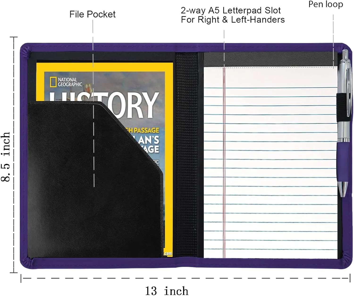 Padfolio/Portfolio Binder, Mini Padfolio Portfolio Binder 5 x 8 Legal Writing Pad, A5 Document Organizer Folder for Men Women, Dark Purple