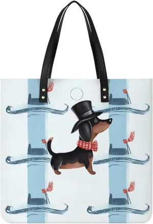 Parisian Dachshund Leather Tote Handbag Top Handle Ladies Shoulder Bags Large Travel Messenger Gym Totes Work Bags Tote Bag for Women