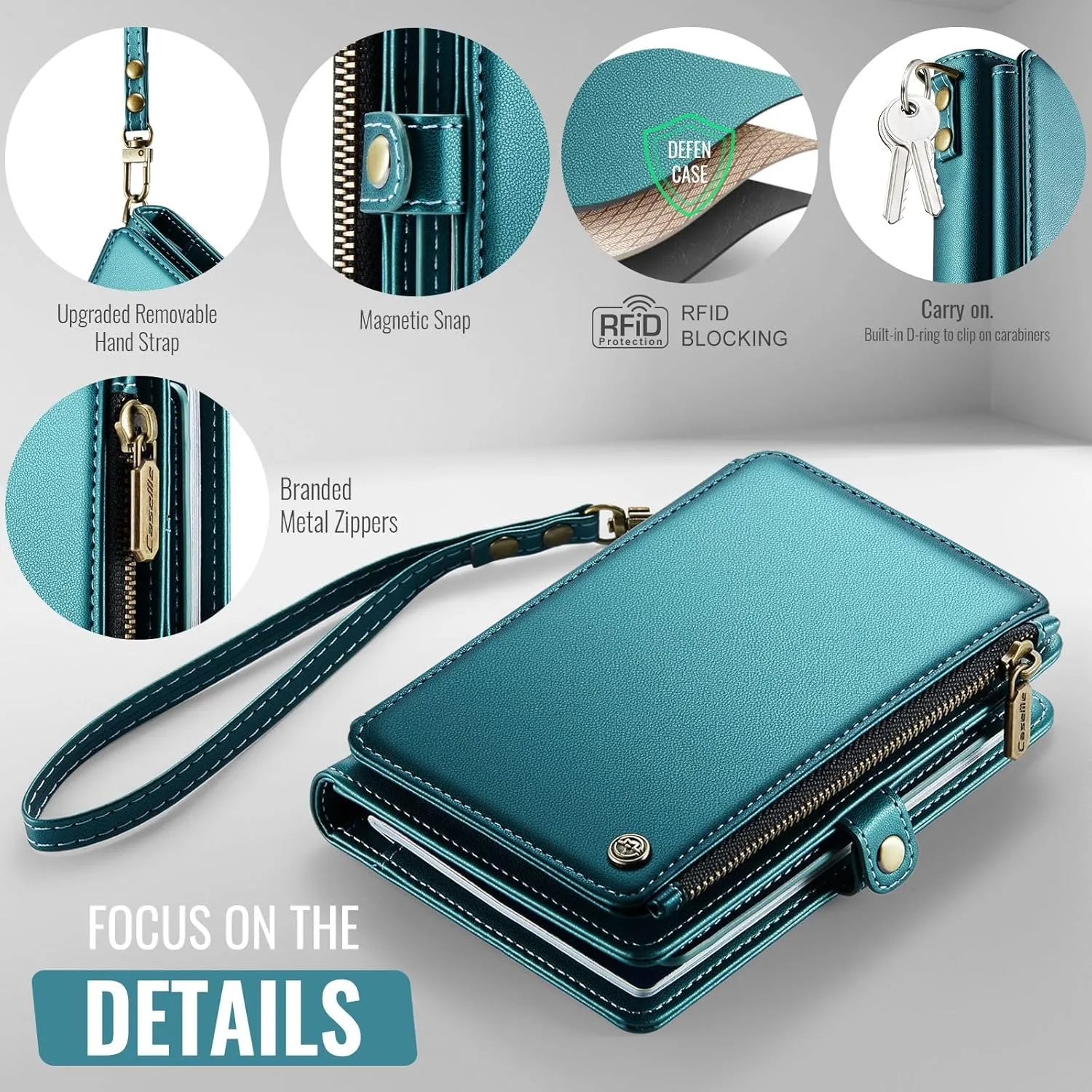 Passport Holder Wallet Bag with 11 Card Slots and Passport Solt Cash Solt Photo Solt Zipper Pocket, RFID Blocking Wristlet Strap for Travel.Green