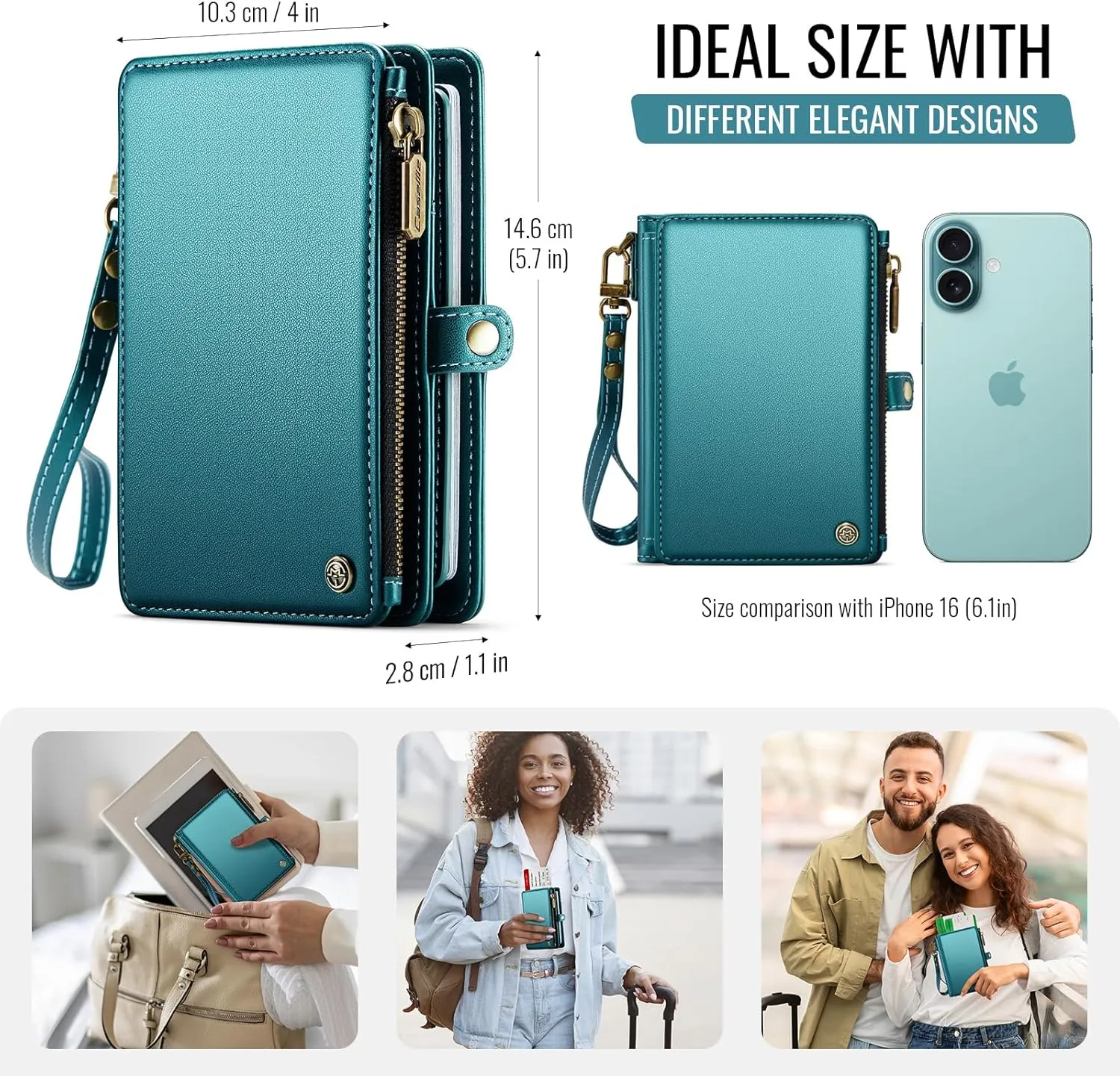 Passport Holder Wallet Bag with 11 Card Slots and Passport Solt Cash Solt Photo Solt Zipper Pocket, RFID Blocking Wristlet Strap for Travel.Green