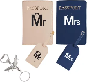 Passport Wallets Travel Holder Set, Honeymoon Luggage Tags,Slim Passport Case Wallets Travel Holder,Wedding Bridal Shower Gift,With a bottle opener in the shape of an airplane
