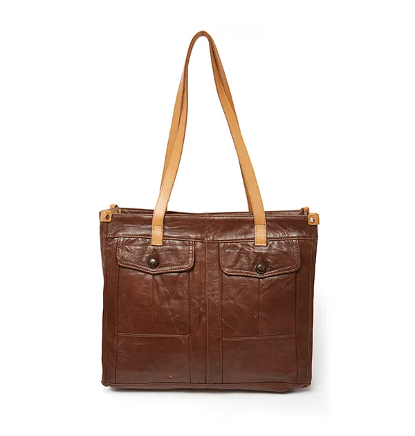 Pecan Leather Office Tote