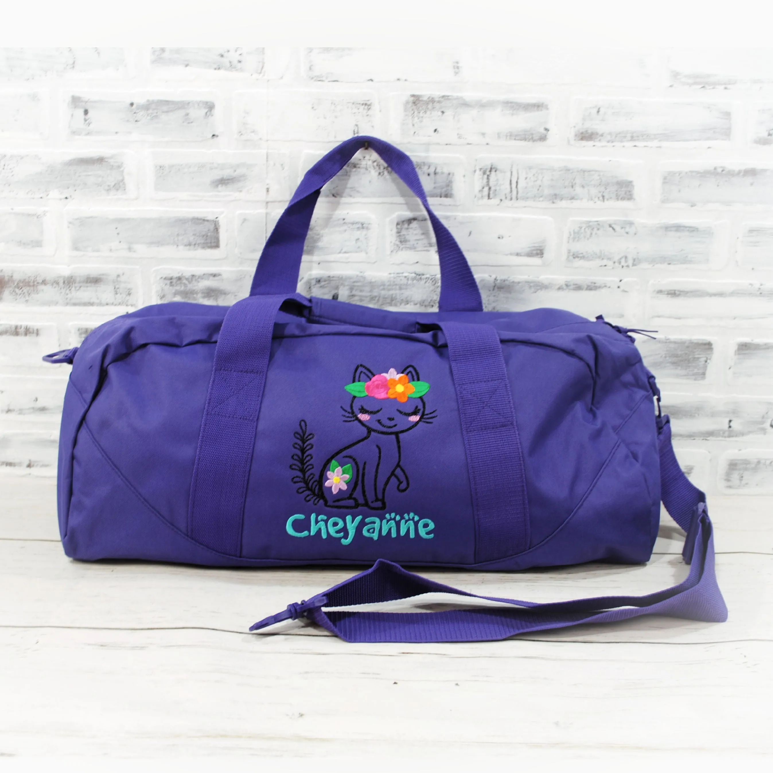 Personalized Floral Cat Duffle or Tote Bag