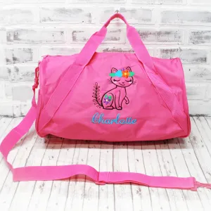 Personalized Floral Cat Duffle or Tote Bag