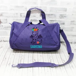 Personalized Floral Dragon Duffle or Tote Bag