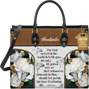 Personalized Leather Handbag for Women, Custom Name Church Bag, Christian Gifts, Mother's Day Gift for God Lovers