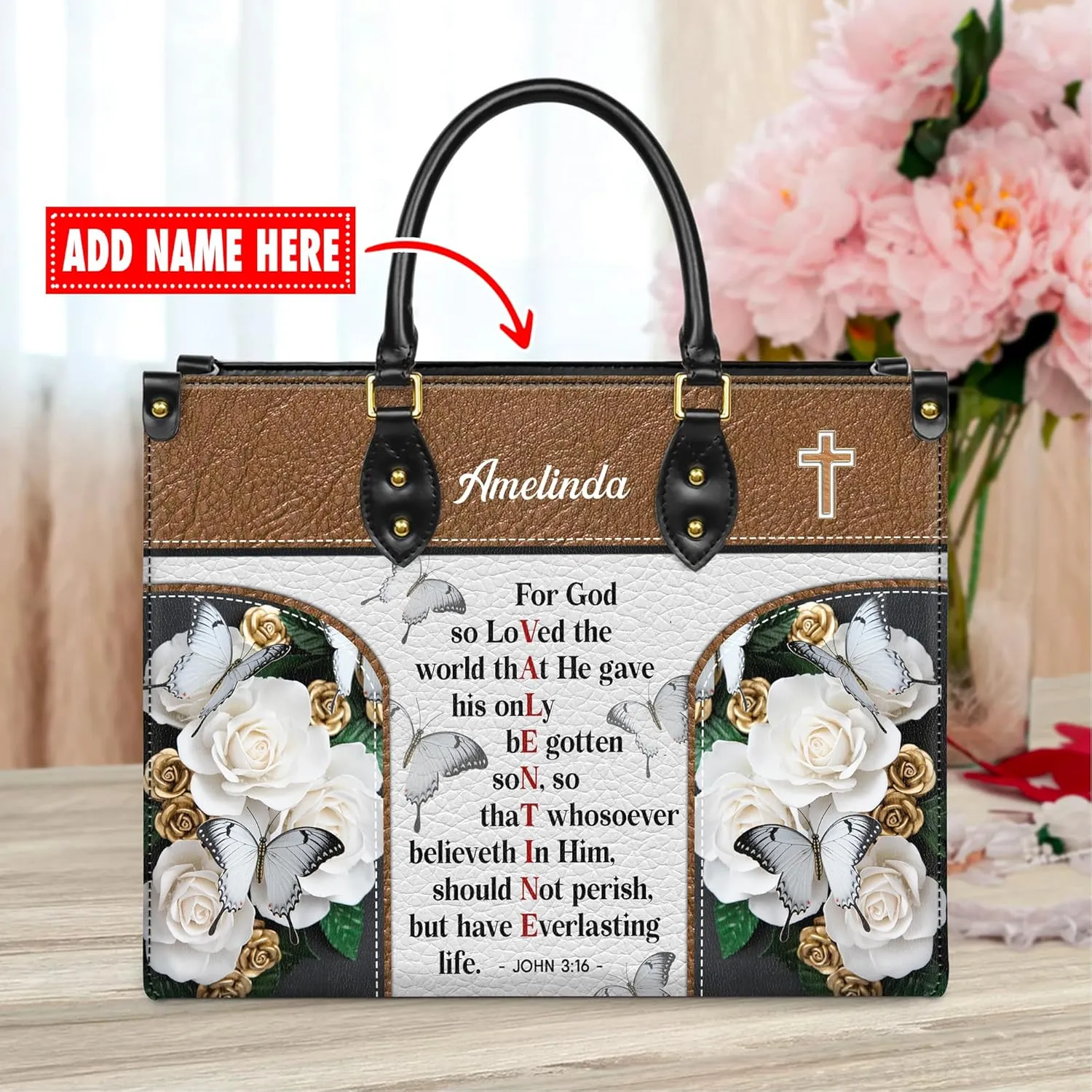 Personalized Leather Handbag for Women, Custom Name Church Bag, Christian Gifts, Mother's Day Gift for God Lovers
