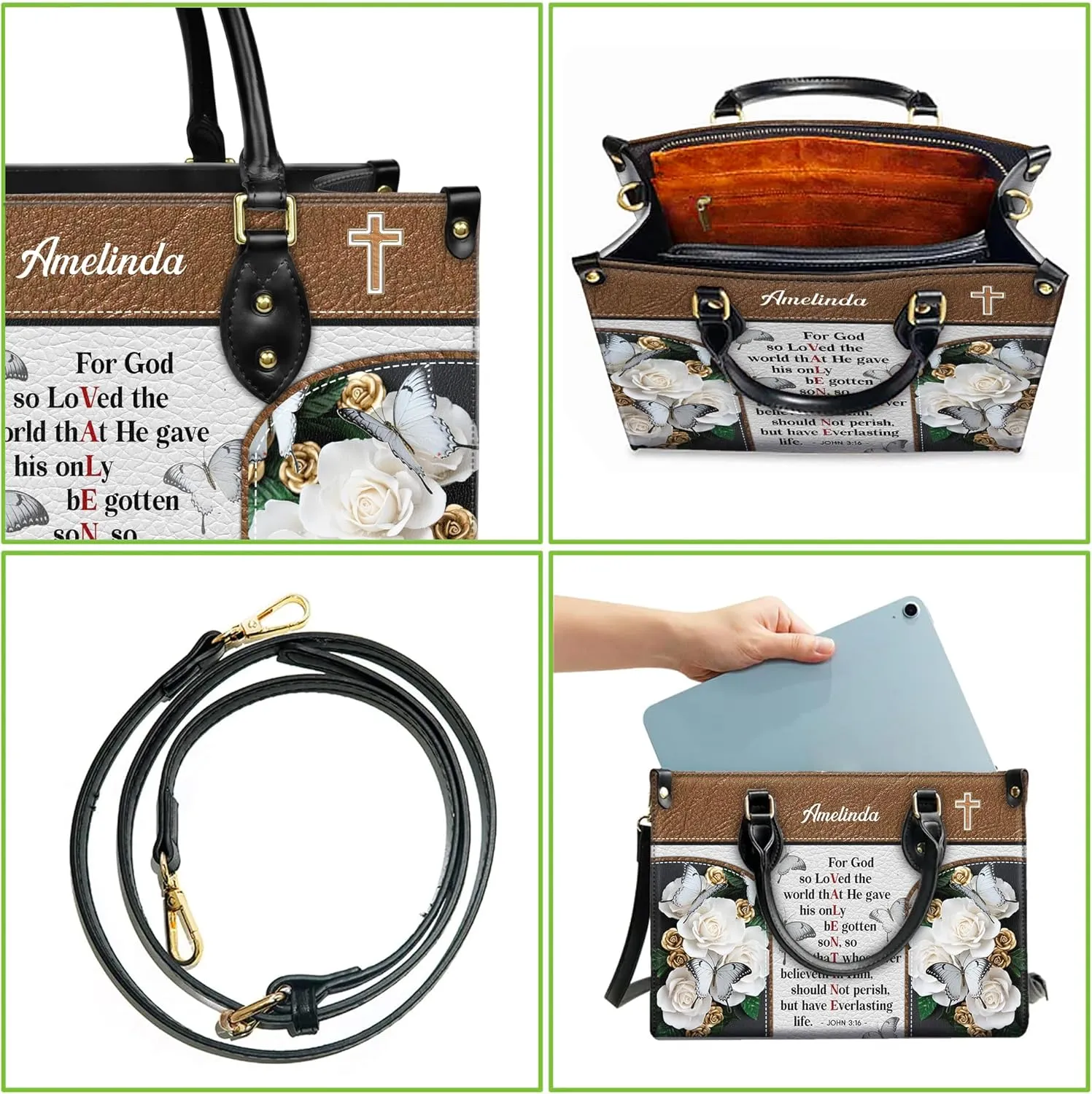 Personalized Leather Handbag for Women, Custom Name Church Bag, Christian Gifts, Mother's Day Gift for God Lovers