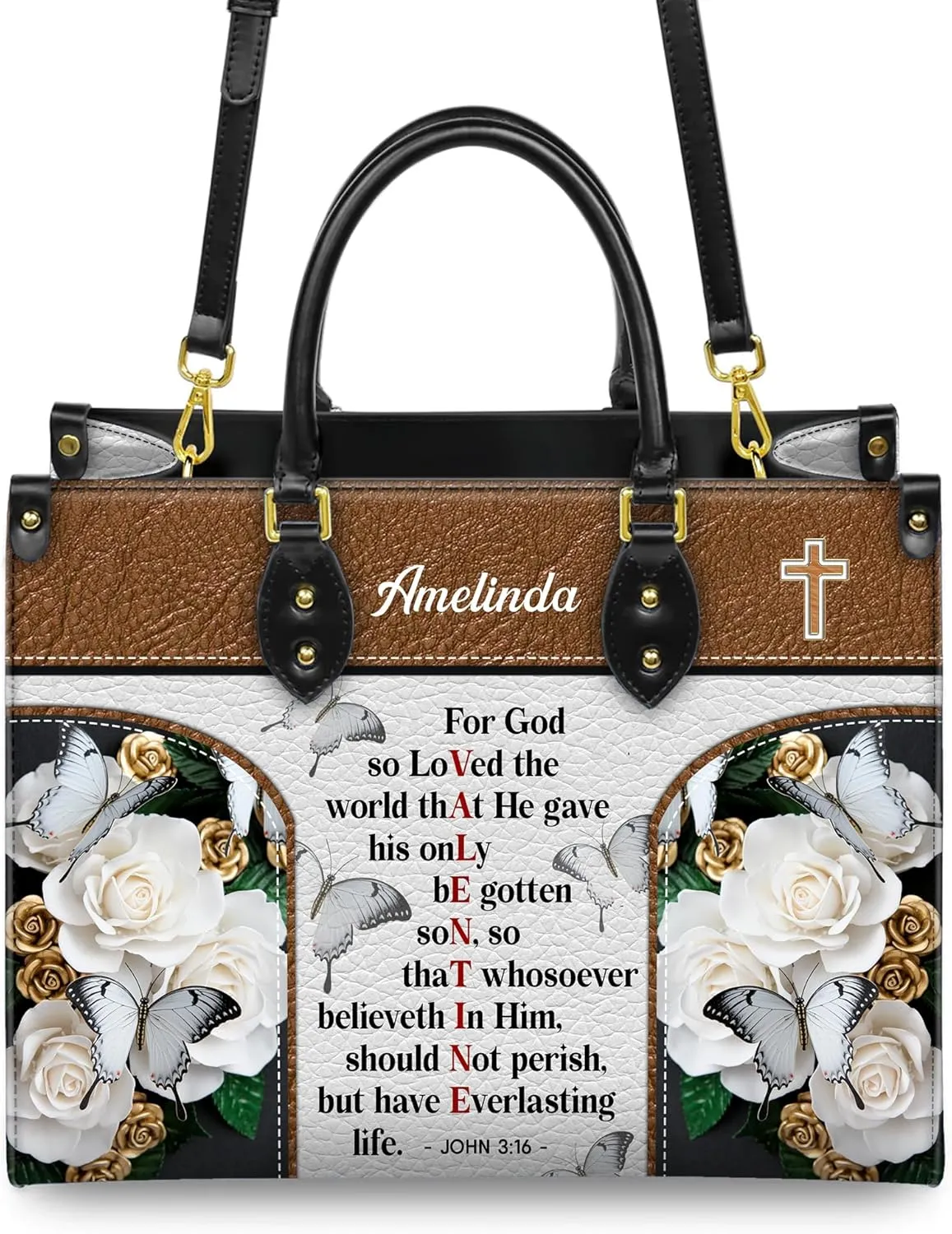 Personalized Leather Handbag for Women, Custom Name Church Bag, Christian Gifts, Mother's Day Gift for God Lovers