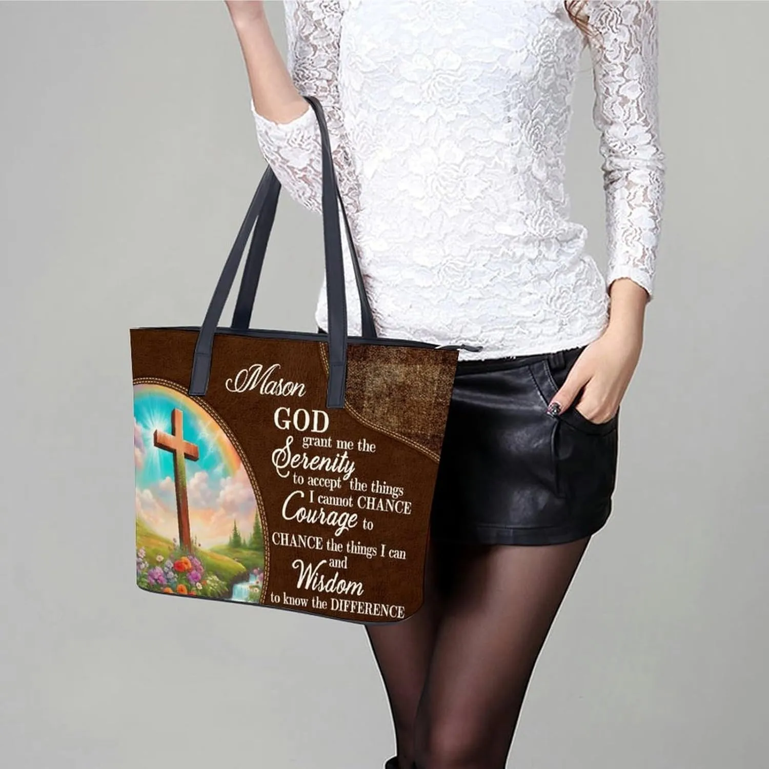 Personalized Leather Single Shoulder Bag Custom Name Handbag Inspirational Bags Gift For Women Christian Birthday